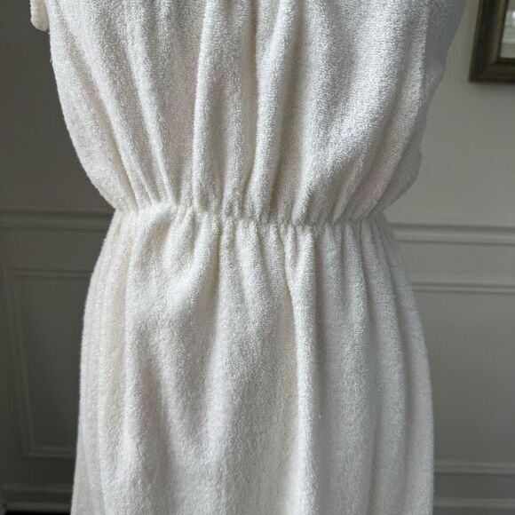 Vintage 70s 80s White Terrycloth Sundress Swim Coverup S M - Picture 3 of 4